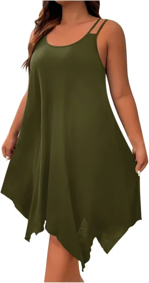 Women's Boho Flowy Midi Dress Plus Size Summer Casual Sleeveless Cami Dress Beach Vacation Swing Sundresses