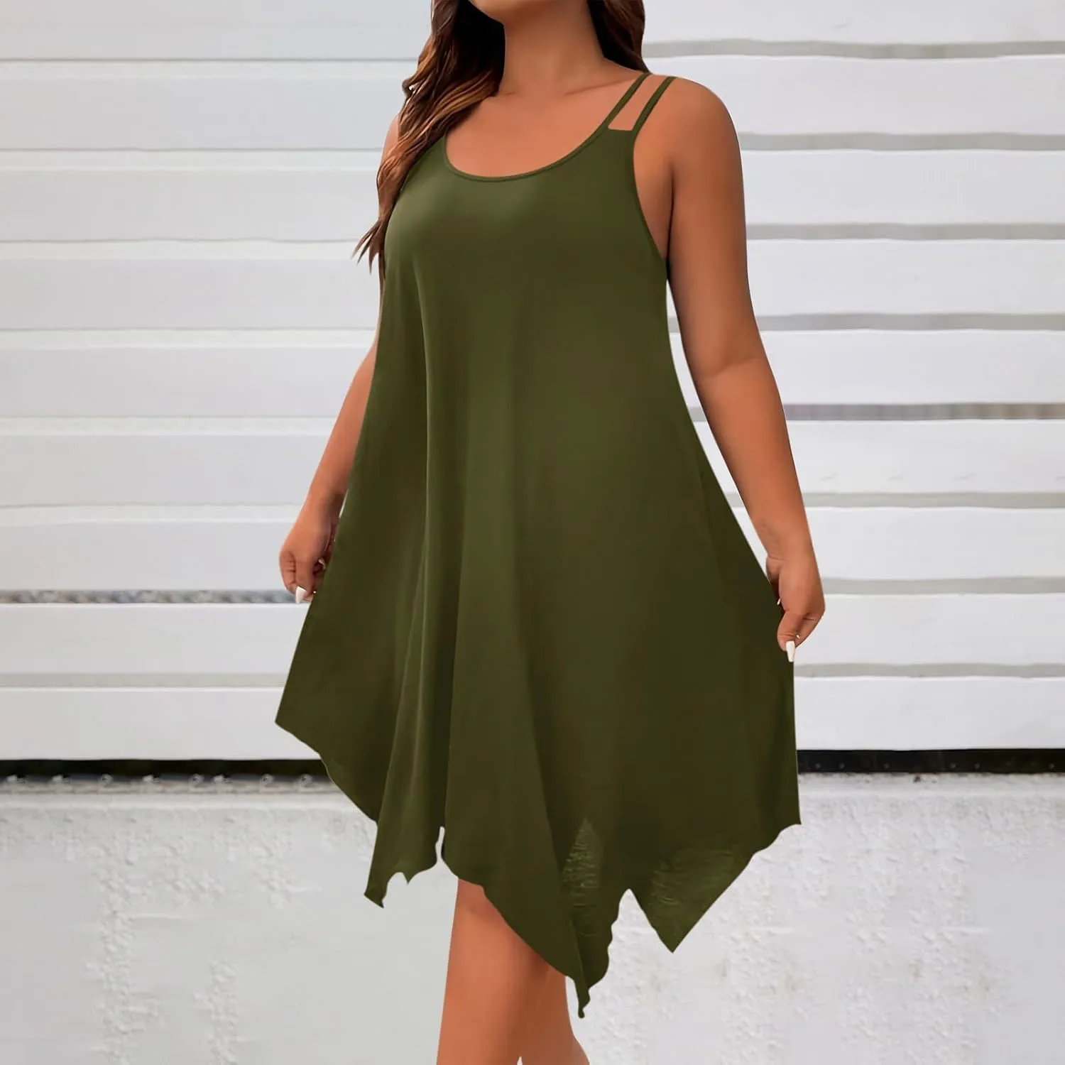 Women's Boho Flowy Midi Dress Plus Size Summer Casual Sleeveless Cami Dress Beach Vacation Swing Sundresses