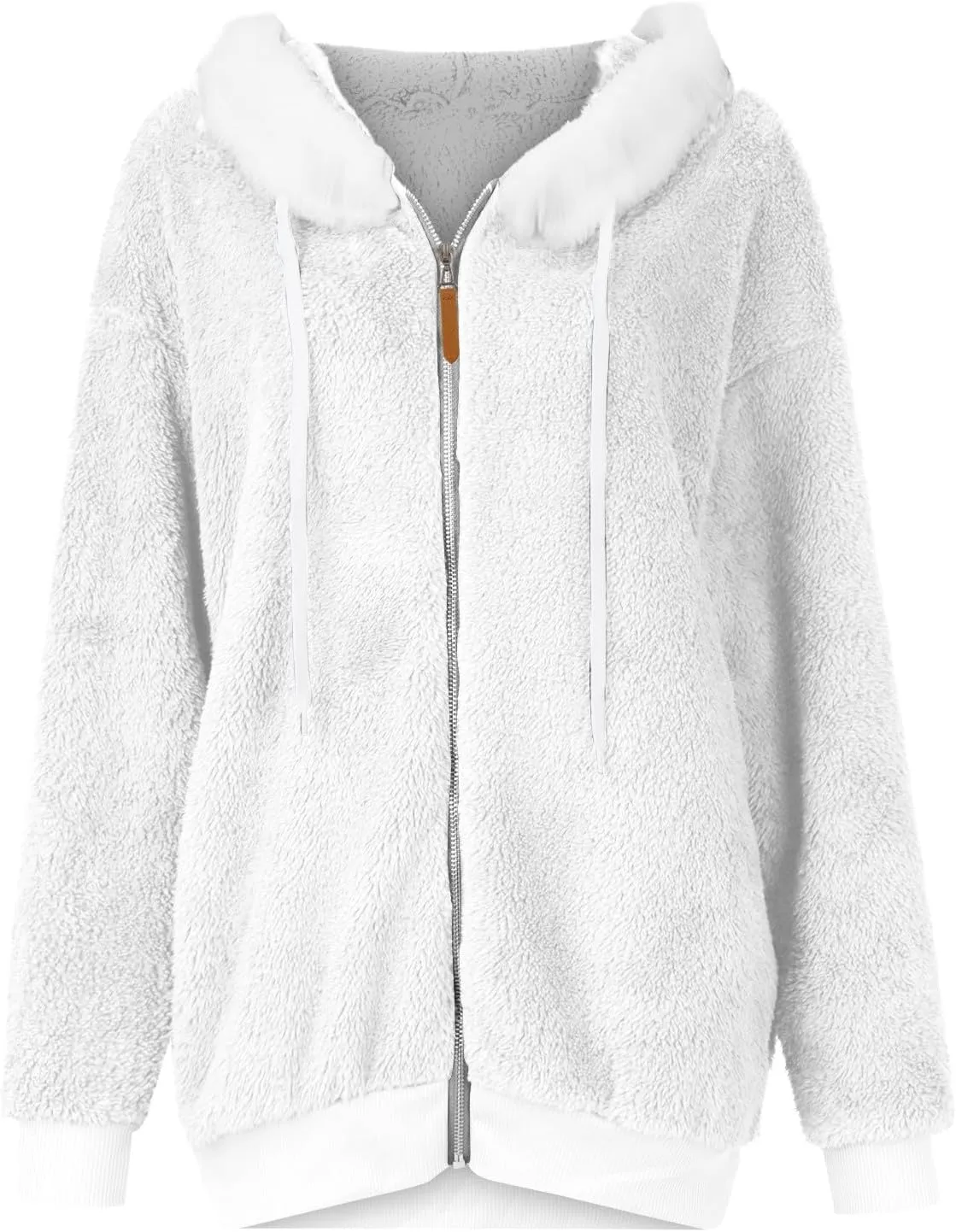 Womens Coats Fuzzy Fleece Cardigan Winter Warm Zip Up Hooded Sherpa Jackets 2024 Fluffy Outerwear with Pocket S-5XL