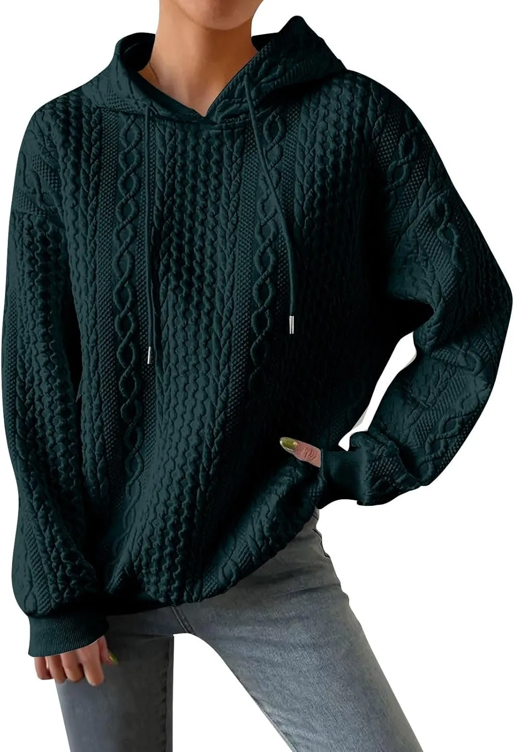 Women's Hoodie Long Sleeve Knit Solid Color Drawstring Sweatshirts 2024 Fall Winter Fashion Warm Pullover Hoodies