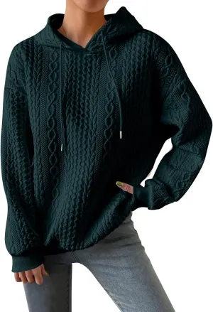 Women's Hoodie Long Sleeve Knit Solid Color Drawstring Sweatshirts 2024 Fall Winter Fashion Warm Pullover Hoodies