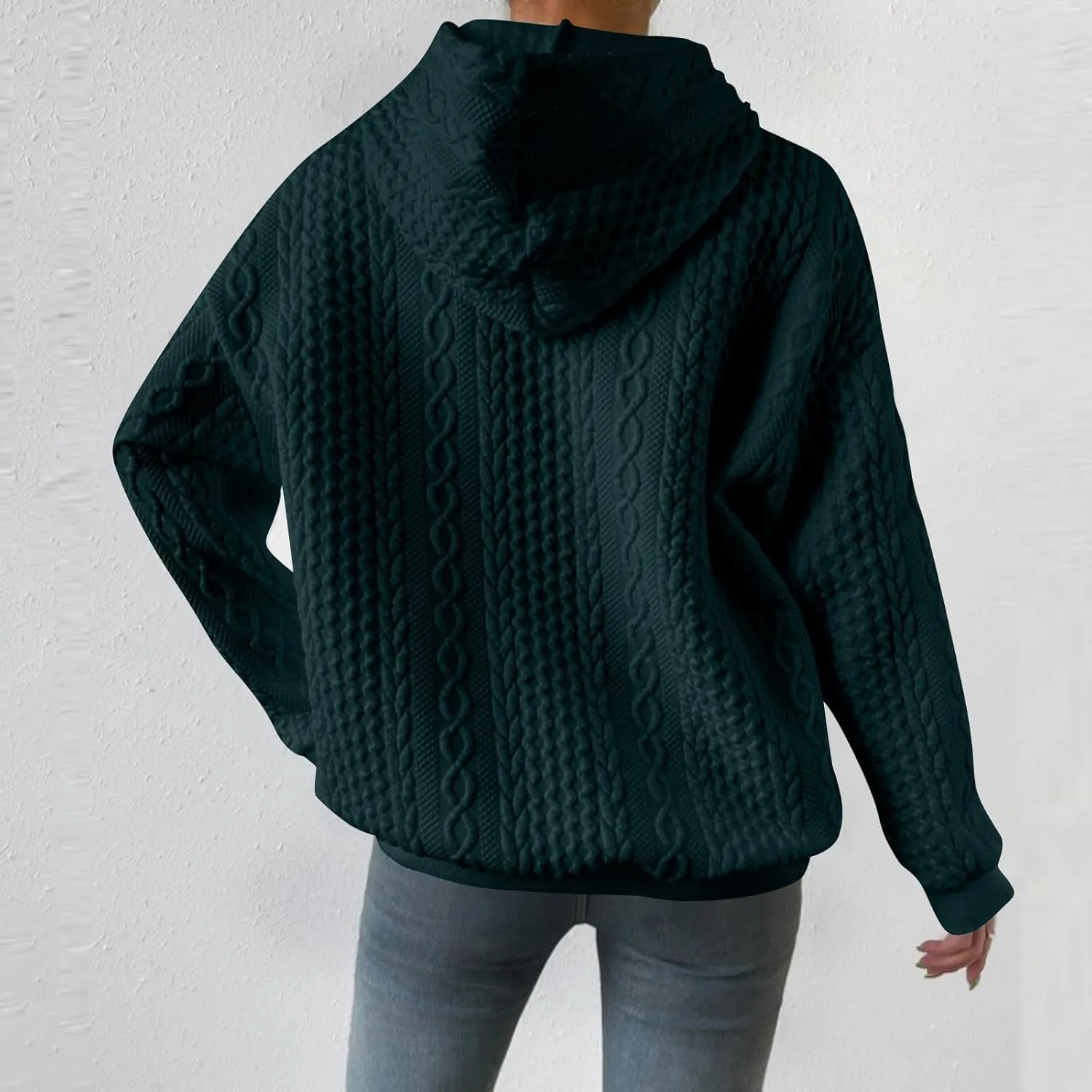 Women's Hoodie Long Sleeve Knit Solid Color Drawstring Sweatshirts 2024 Fall Winter Fashion Warm Pullover Hoodies