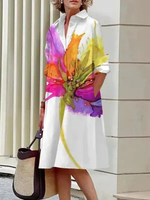 Women's Shirt Dress - Button Down - Collared Neck - Cuffed Sleeves - A-Line Fit