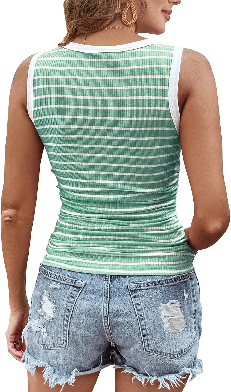 Womens Sleeveless Ribbed Tank Tops 2025 Summer Round Neck Slim Fit Top Casual T Shirts Clothes