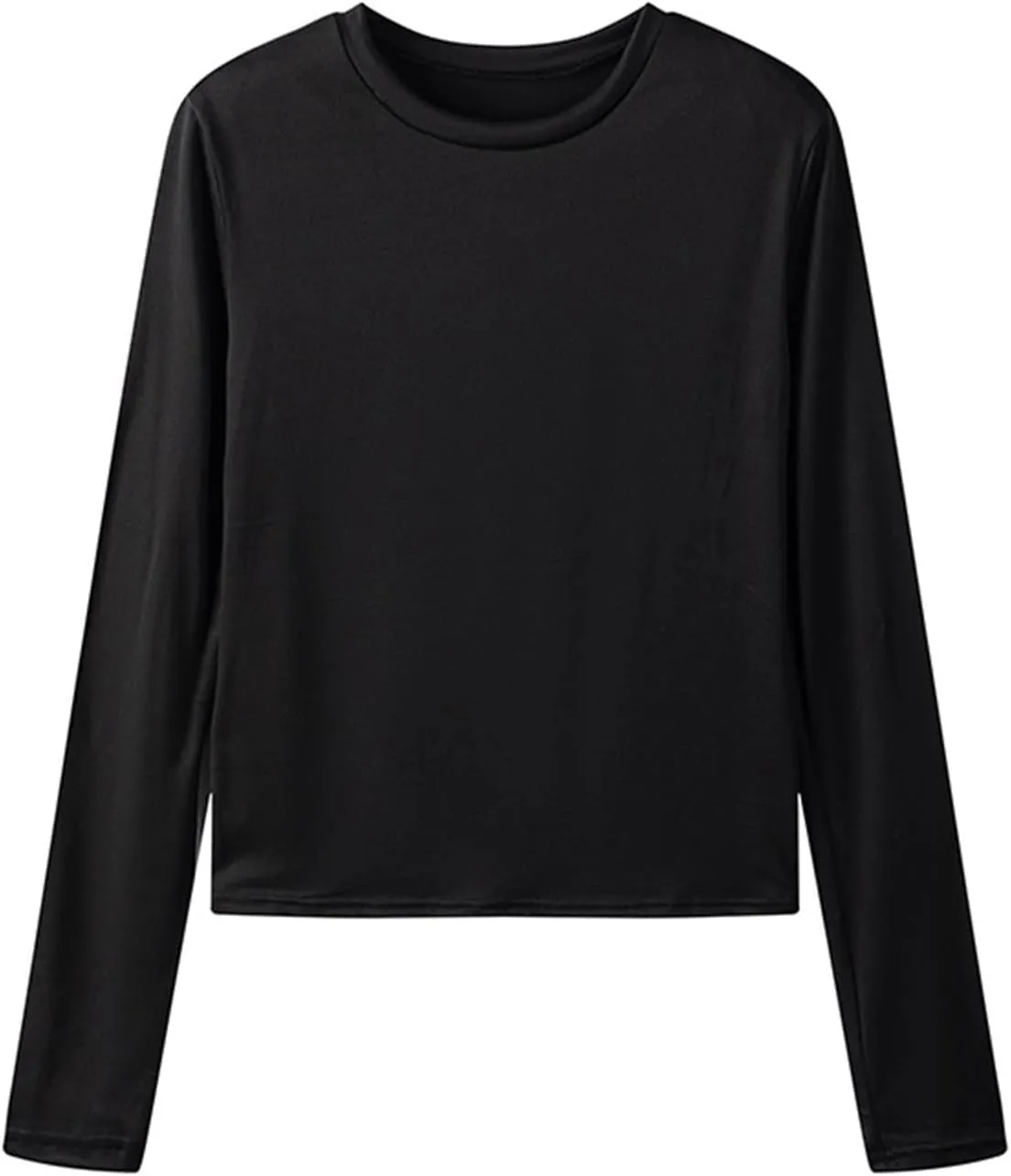 Womens Tops Trendy Solid Color Pullover Casual Long Sleeve Shirts Crew Neck Slim Stretch Clothes 2024