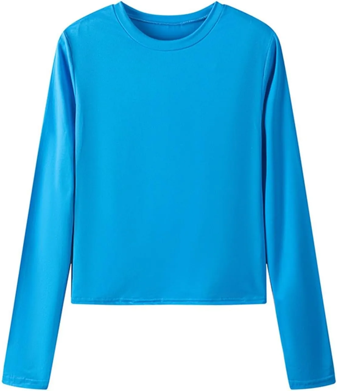 Womens Tops Trendy Solid Color Pullover Casual Long Sleeve Shirts Crew Neck Slim Stretch Clothes 2024