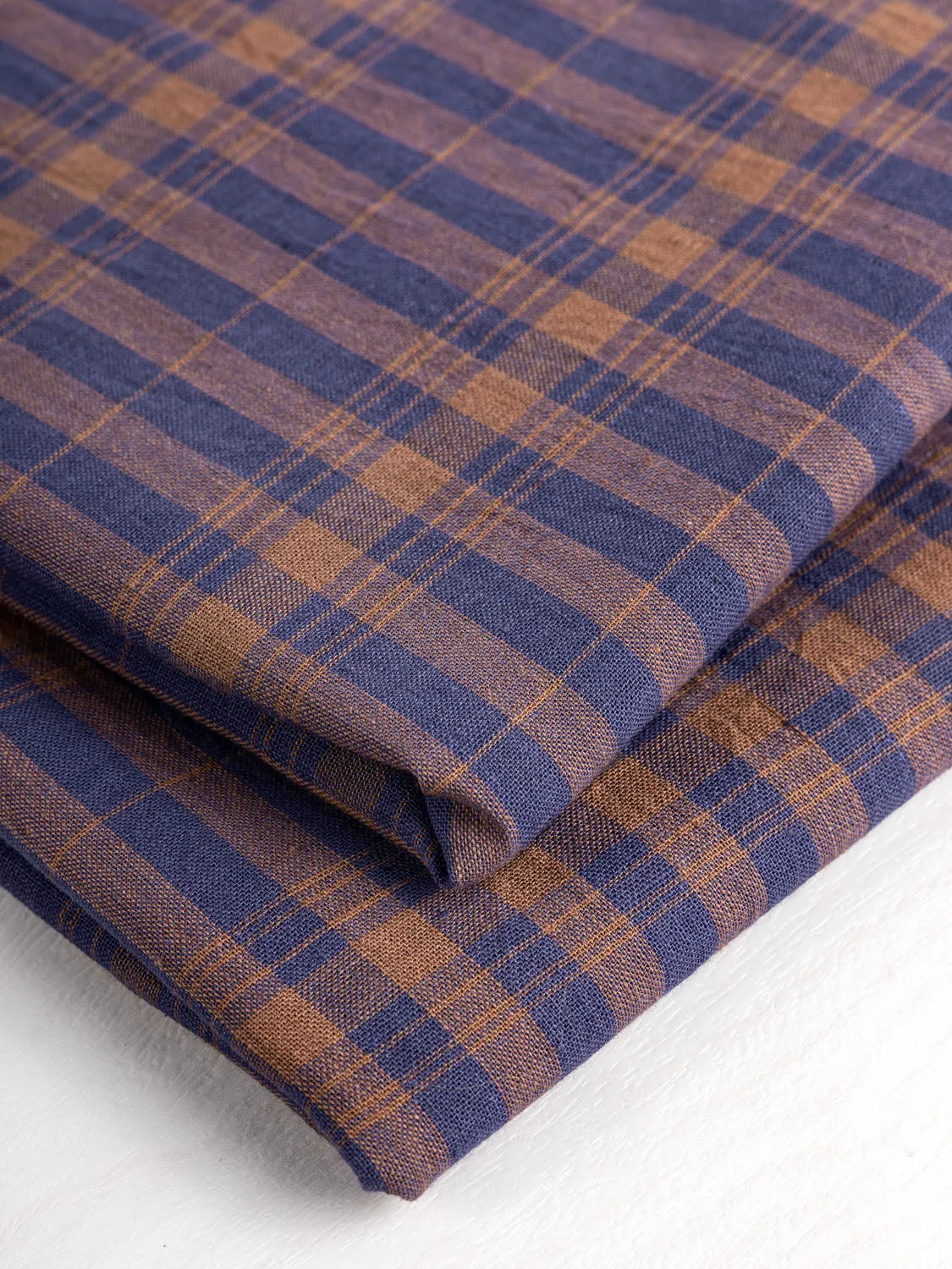 Yarn Dyed Handwoven Contrast Check Cotton - Navy   Mahogany - Swatch