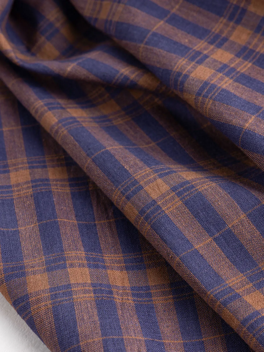 Yarn Dyed Handwoven Contrast Check Cotton - Navy   Mahogany - Swatch
