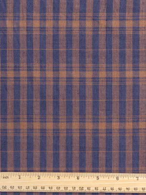 Yarn Dyed Handwoven Contrast Check Cotton - Navy   Mahogany - Swatch