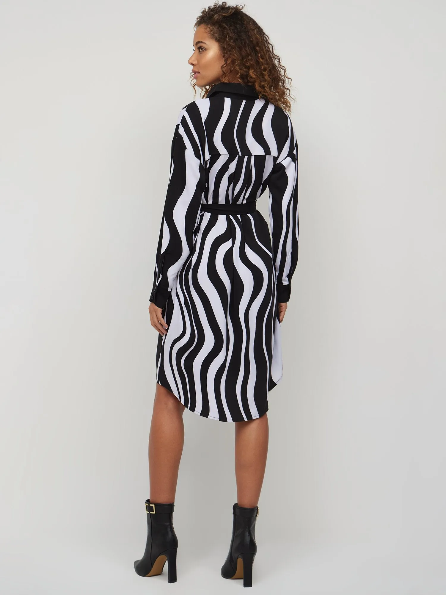 Zebra-Print Waist-Tie Shirt Dress