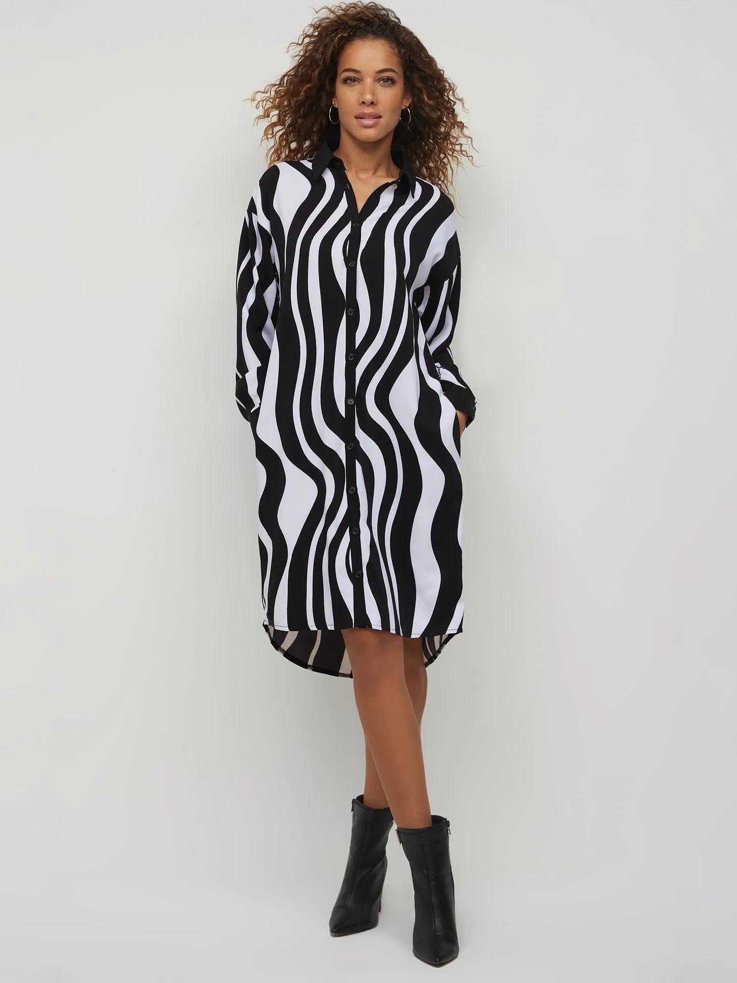 Zebra-Print Waist-Tie Shirt Dress